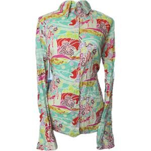 Robert Graham Womens M Floral Abstract Button Down Long Sleeve Shirt Top